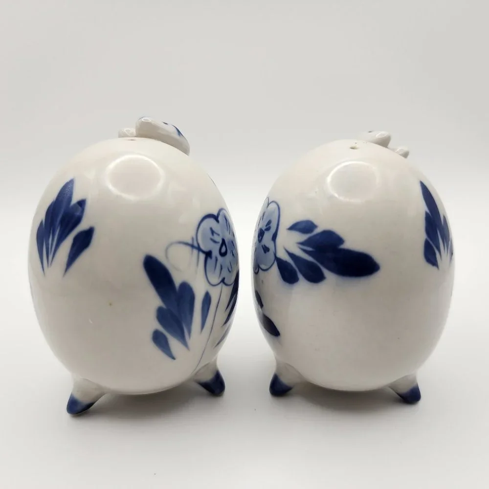 Vtg Enesco Holland Dutch Design Egg Shaped Blue White Salt & Pepper Shakers Set - Picture 5 of 8
